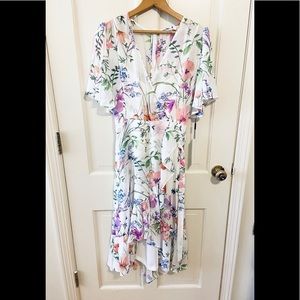 NWT Calvin Klein floral high-low faux wrap dress